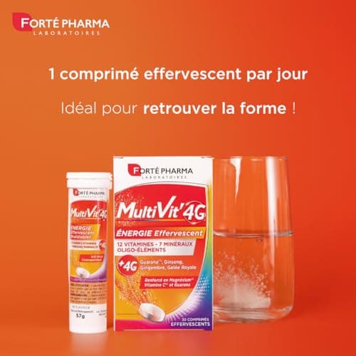 Forté Pharma Multivitamin Effervescent - Énergie Boost pour Adultes, Ginseng & Vitamine D - 30 Comprimés, Complément Ali