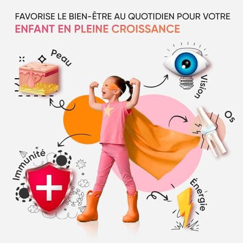 Multivitamines et Minéraux Oméga 3 6 9 Enfant 120 Gummies, Goût Framboise et Orange, Immunité et Croissance