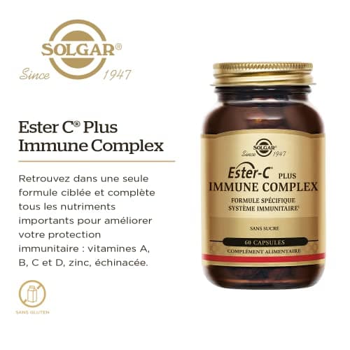 Solgar Ester-C® Plus Immune Complex 60 Capsules - Renforcement Immunitaire, Vitamine C, Zinc et Magnésium - Formule Comp