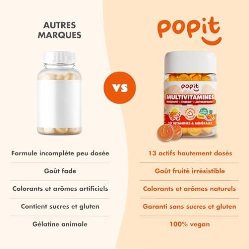 POP IT Gummies Multivitamines - Immunité & Énergie - Vegan, Sans Sucres, Gout Tropical - 60 Unités - Vitamines A, B, C,