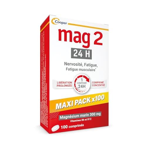 Magnésium vitamine B6 et B12 anti-nervosité MAG 2-24H - Complément alimentaire - 3,5 mois - 100 comprimés libération pro