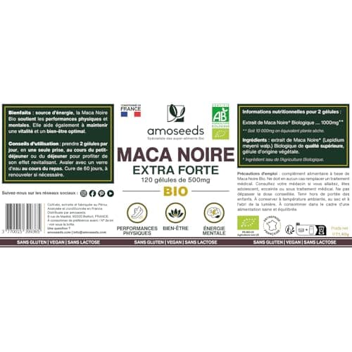 Maca Noir Bio 10000mg 120 Gélules Vegan | Régulateur Hormonal, Détente, Énergie | Pour Sommeil et Stress (Qualité Supéri