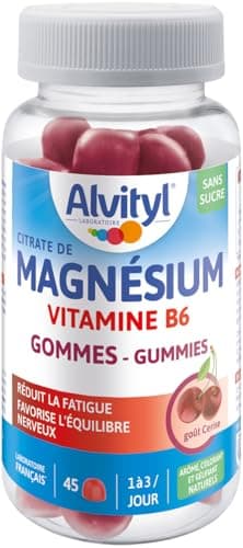Alvityl Magnésium Gummies Cerise - Vitamine B6 Sans Sucre pour Ados et Adults - Favorise l’Équilibre Nerveux et Aide à R