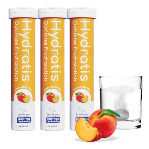 HYDRATIS Pastilles Effervescentes Pêche - Optimise l'Hydratation - Faible en Sucre - Goûts Légers - Sport, Récupération — 3 TUBES