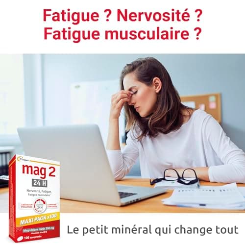 Magnésium vitamine B6 et B12 anti-nervosité MAG 2-24H - Complément alimentaire - 3,5 mois - 100 comprimés libération pro