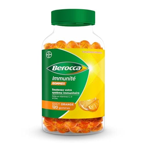 Berocca Immunité Gommes 120 Pièces - 8 Vitamines et Minéraux (C, D, Zinc) - Soutien Protection Immunitaire Quotidienne