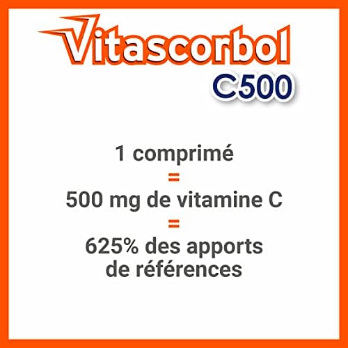 VITASCORBOL - Complément alimentaire vitamine C 500 mg - Fatigue et système immunitaire - 24 comprimés à croquer - Boost