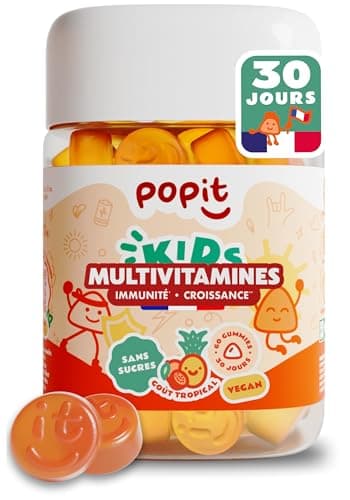 POP IT Gummies Multivitamines - Immunité & Énergie - Vegan, Sans Sucres, Gout Tropical - 60 Unités - Vitamines A, B, C, — Gummies Kids (Lot de 1)
