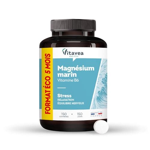 Vitavea Magnésium Marin Vitamine B6 Complément Alimentaire Anti Stress - Equilibre Nerveux - Relaxation - 40 Comprimés - — Magnésium marin 5 mois