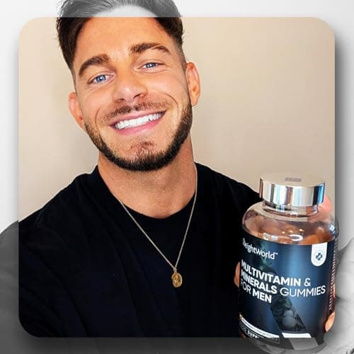 Multivitamines Homme Gummies 90 Pièces Vegane avec Maca et Ginseng Panax, Vitamines C, B et A, Zinc et Sélénium, Goût Pê