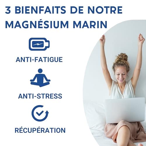 MAGNÉSIUM MARIN 300 mg + Vitamine B6 | Récupération musculaire, Stress, Fatigue | 60 gélules végétales | Complément alim
