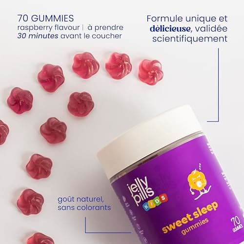 Mélatonine pour Enfants & Vitamine B6 - Jelly Pills Véganes 70 Gummies - Sans Sucres Ajoutés - Goût Fruits Rougesésean