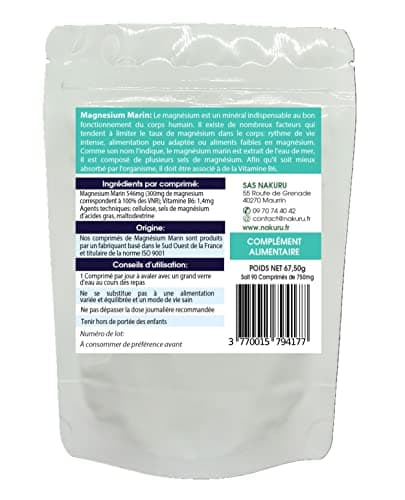 NAKURU Magnésium Marin & Vitamine B6 Gamme Relax Fabriqué en France (90 Comprimés 750mg)