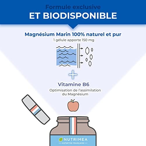 Magnésium Marin et Vitamine B6 Simag55™ | Combattant la Fatigue pour les Adultes | 150 mg/jour | 120 Gélules Végétales |
