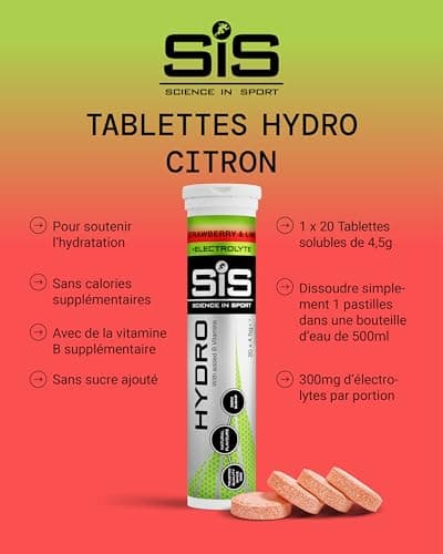 Science in Sport Hydro Électrolytes Hydratation sans Sucre - 20 Comprimés Vegan & Sans Gluten, Rééquilibre Électrolytiqu