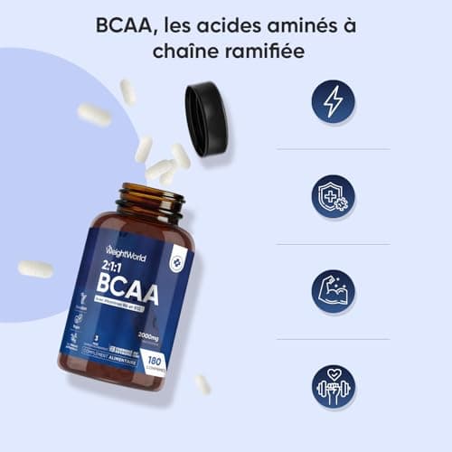 BCAA 2000 mg avec Vitamine B6 & B12 – Acides aminés Essentiels |1.1 – L-Leucine, L-Isoleucine, L-Valine - Alternative à