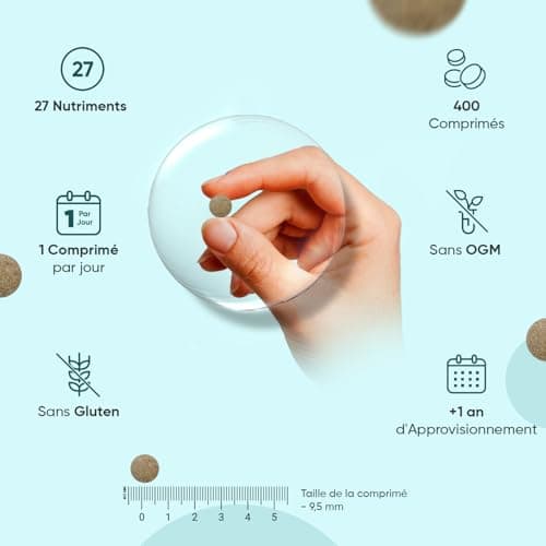 Multivitamines et Minéraux Vegan 400 Comprimés (+1 An), 27 Nutriments Essentiels pour Homme et Femme