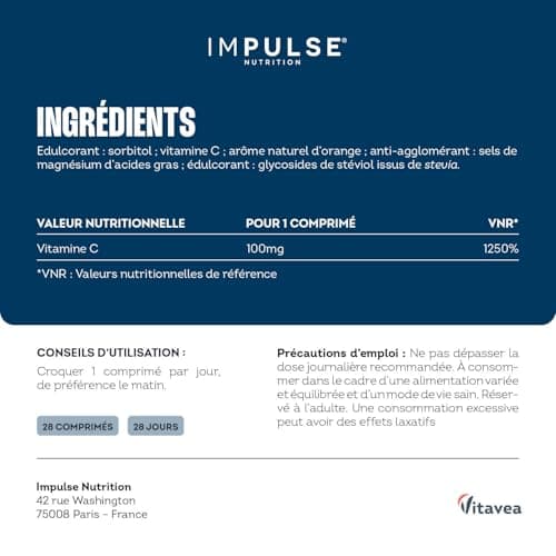 Vitamine C 1000mg à Croquer - Antioxydant Puissant, Anti-Fatigue, Immunité & Énergie - Complément alimentaire Sport & Bi