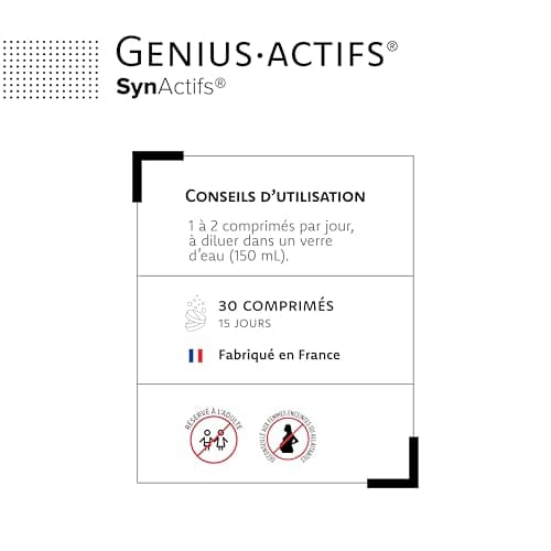 Geniusactifs - Mémoire & Concentration - Ginkgo Biloba, Caféine, Guarana - 15 Jours De Prise - 30 Comprimés - Aragan