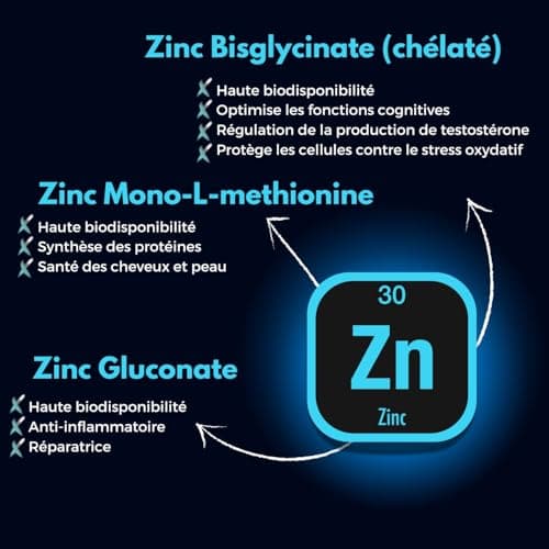 Magnésium Bisglycinate Malate Citrate + Vitamine B6 Bioactive + Zinc + Aléatoire pour les sportsifs + Fabriqué en France