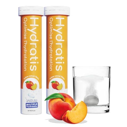HYDRATIS Pastilles Effervescentes Pêche - Optimise l'Hydratation - Faible en Sucre - Goûts Légers - Sport, Récupération — 2 TUBES