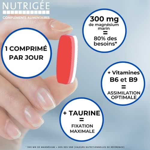 Magnésium Marin Taurine - Réduit la Fatigue & Favorise l'Équilibre Psychique - 30 Comprimés - 30 Jours de Détente & Éner