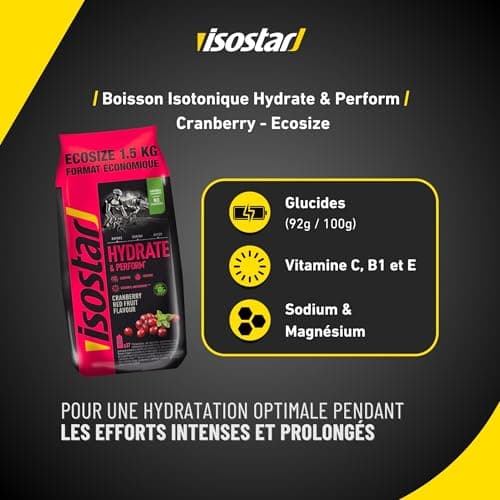Isostar Poudre Isotonique Cranberry & Fruits Rouges 1,5 kg (37 Doses) - Hydratation Sport Complexe pour Performance Opti