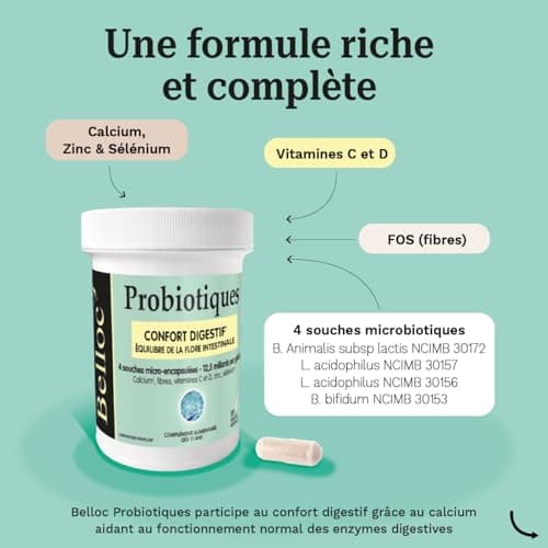 Belloc Probiotiques - Confort digestif – Equilibre de la Flore Intestinale - 4 Souches Microbiotiques - Dès 11 ans