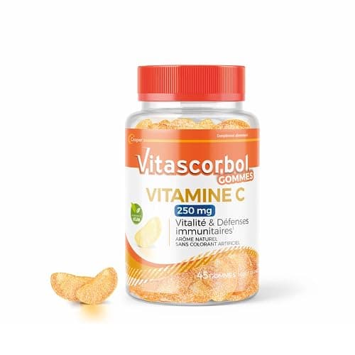 [VITASCORBOL - Vitamine C - Ingrédients Vegan - 45 Gommes]  
[VITASCORBOL - Complément alimentaire - Ingrédients Vegan -