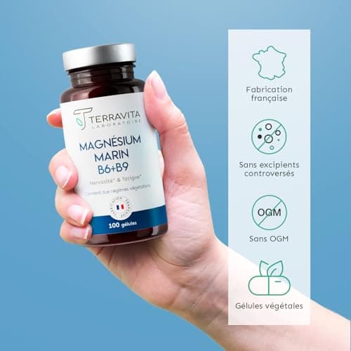 Magnésium Marin Teravita 300mg Gélules Bio Disponibles | Améliore le Sommeil | Lutte contre le Stress et la Fatigue | 10