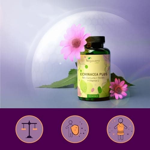 Vegavero® Complexe Échinacée Immunité | Vitamine C, Reishi, Curcuma & Zinc | Supplément Vegan Sans Additifs | 120 Gélule