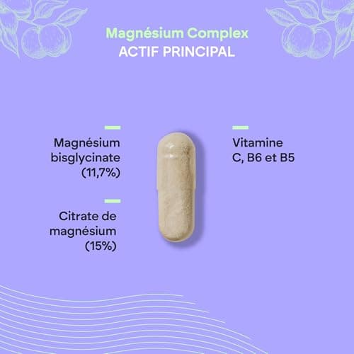 Magnésium Bisglycinate et Citrate de Magnésium Nutralie - 2145mg - Vitamines B5, B6 et C - Fatigue - 120 Gélules Végétal