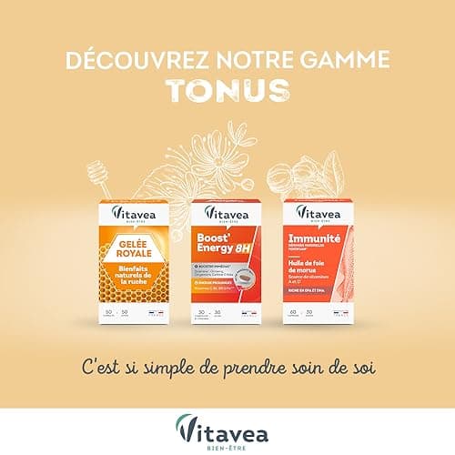 Vitavea - Booster Energie Immédiate et Prolongée 8H - 30 Comprimés Réduisent La Fatigue avec Guarana Ginseng Cafeine Vit