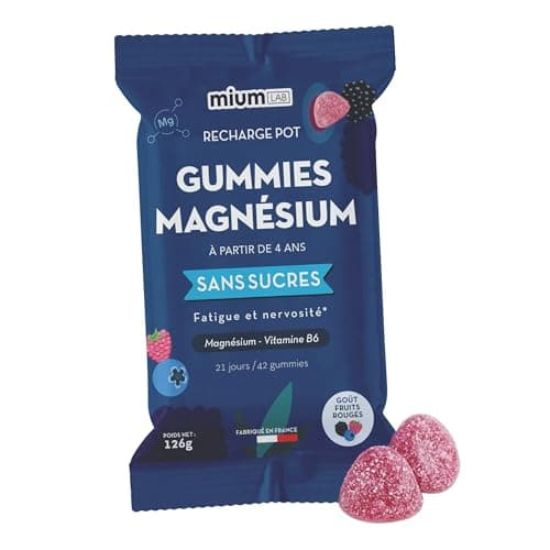 Mium Lab Gummies Magnésium Antistress Fatigue Complément Alimentaire Adultes Enfants Goût Fruits Rouges Sans Sucre — 1 Éco-recharge