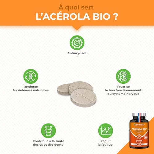 ACEROLA BIO Naturelle Fortement Concentrée en Vitamine C Réduit la Fatigue & Protège du Stress Oxydatif - Nutrimea 30 Co