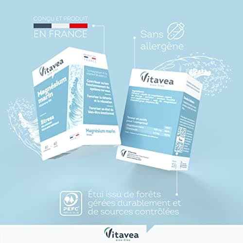 Vitavea Magnésium Marin Vitamine B6 Complément Alimentaire Anti Stress - Equilibre Nerveux - Relaxation - 40 Comprimés -