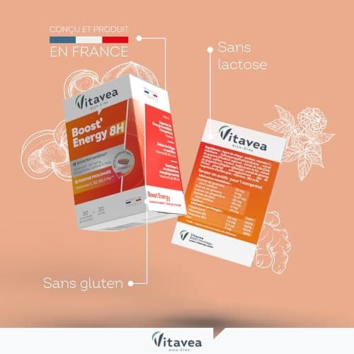 Vitavea - Booster Energie Immédiate et Prolongée 8H - 30 Comprimés Réduisent La Fatigue avec Guarana Ginseng Cafeine Vit