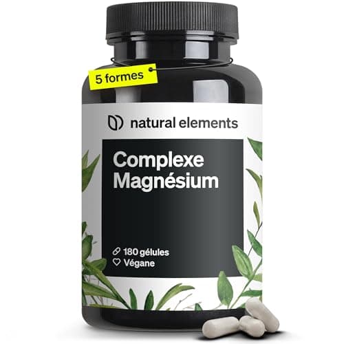 Magnésium Complexe 5 Composés Haute Qualité - 200mg Magnésium Élémentaire Journalièrement - Contrôlé en Laboratoire, Vég