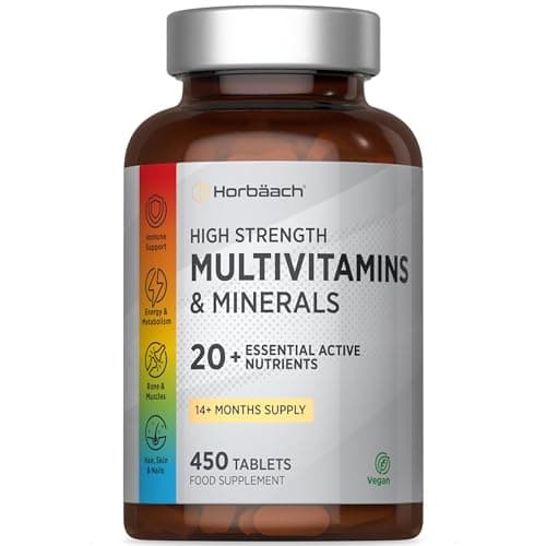 Multivitamines et Minéraux Horbaach pour Homme et Femme | 450 Comprimés | 20 Ingrédients Essentiels | Soutien Immunitair