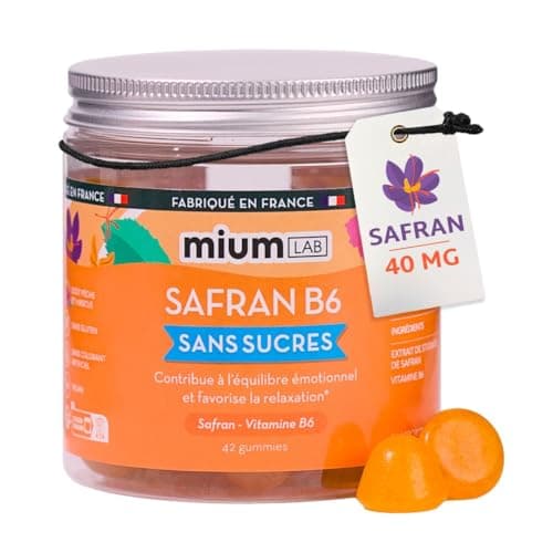 Mium Lab Gummis de Safrane pour Enfants & Adultes - Sans Sucre, Hautement Dosé en Safran & Vitamine B6 - Fabriqué en Fra