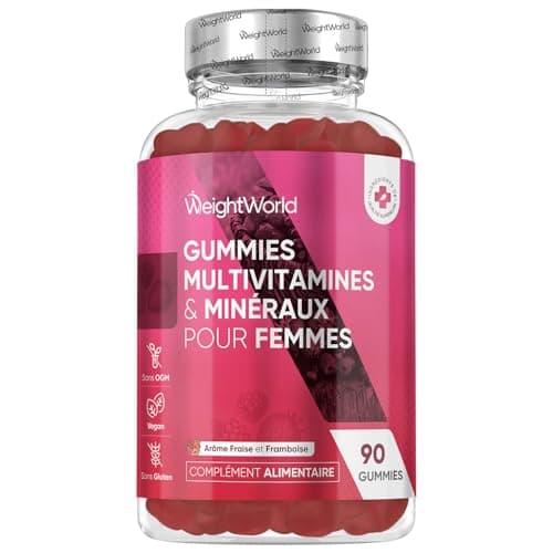 Multivitamines Femme Gummies Vegan 13 Vitamines Minéraux, Vitamine C E A B Zinc Iode Acide Hyaluronique Omega 6 9 90 Gum