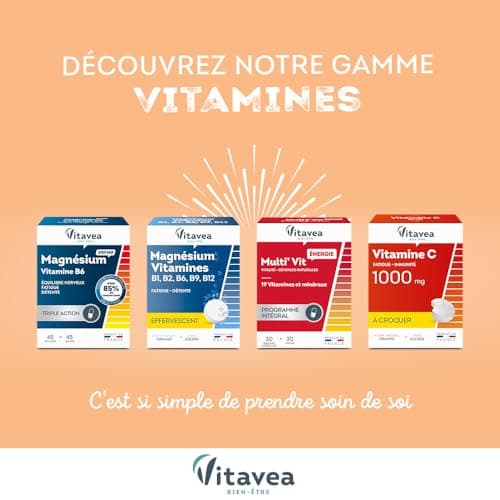 VITAVEA BIEN-ETRE Magnésium 300 mg Vitamine B6 Fatigue, Détente, Energie, Relaxation, Equilibre Nerveux - 45 gélules - C