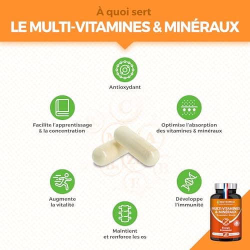 Multivitamines et Minéraux Nutrimea - 16 Vitamines & Minéraux + GINSENG - Énergie & Vitalité - Fabrication Française