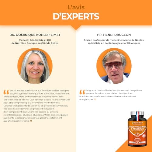 Multivitamines et Minéraux Nutrimea - 16 Vitamines & Minéraux + GINSENG - Énergie & Vitalité - Fabrication Française