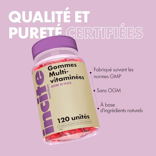 Incite Nutrition Gummies Multivitamines Adulte | Vitamines A, B6, B12, C, D3, E, Acide Folique & Zinc pour Hommes et Fem