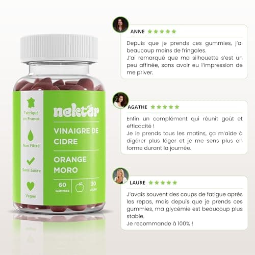 Nektar Gummies Vinaigre de Cidre | Perte de Poids, Digestion & Énergie | Sans Sucre, Vegan