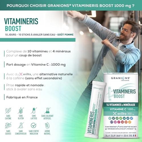 Multivitamines Vitamineris BOOST GRANIONS - 10 Vitamines & 4 Minéraux - Goût Pomme - Fabriqué en France