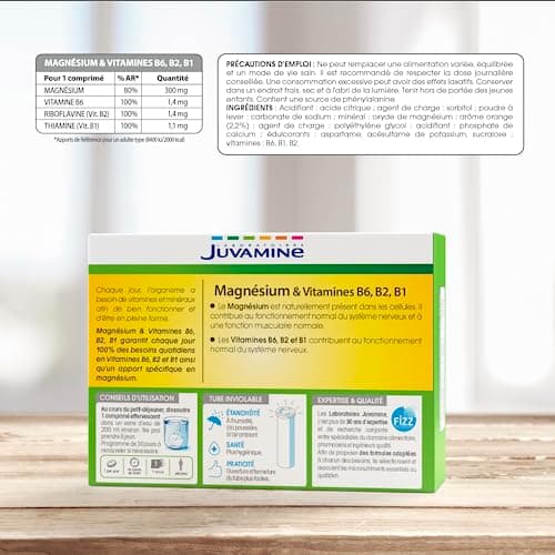 JUVAMINE Magnésium Vitamines B6 B2 B1 Orange 30 Comprimés Effervescents Lot de 2 - Vitamines et Minéraux - Adultes - Cur