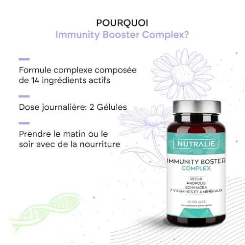 Complex Nutralie Défenses Immunitaires + Échinace + Propolis + Chapeau de Lys + Vit C + Zinc + Sélénium + Fer - 60 Gélul