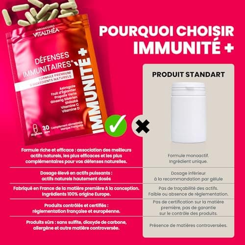 IMMUNITE Défenses Immunitaires & Anti-Fatigue Vitamine C + D3 100% AR | 5 plantes Naturelles Shiitake, Astragale 100 mg,